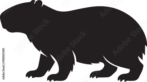 Black silhouette of a capybara standing on all fours with semi aquatic capybara silhouette wildlife herbivore creature domestic illustration grassland swimming
