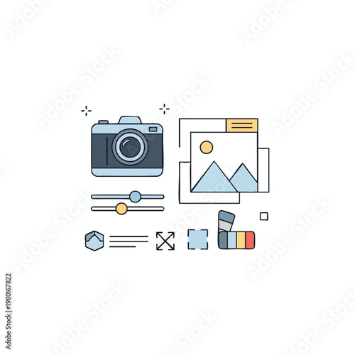 Creative Photography Workspace with Digital Editing Tools and Accessories