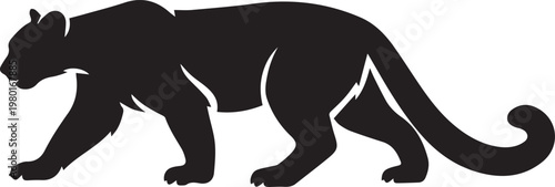 Black silhouette of a panther walking on a white background with big cat silhouette wildlife predator illustration isolated background prowling stealthy