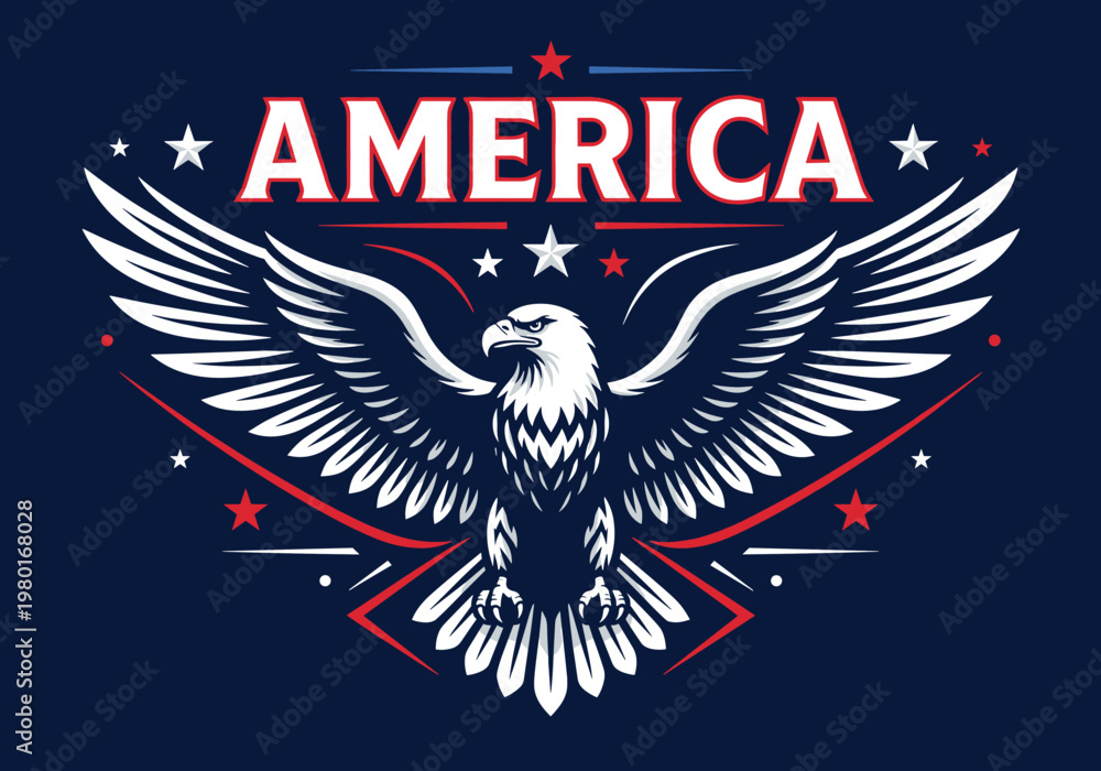Fototapeta premium Majestic Eagle with Spread Wings and Artistic Stripes on Dark Blue Background Vector - America 250th anniversary 