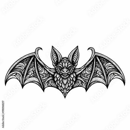 Intricate Ornamental Bat Illustration.