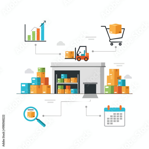 Modern Warehouse Management and Logistics Solution Illustration