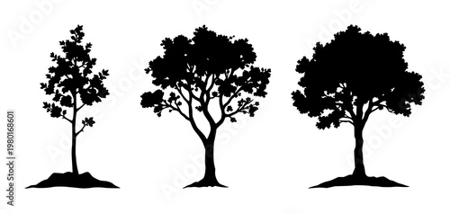 Reforestation tree sapling icon set with solid black icon on white background, simple line art illustration featuring reforestation, sapling, tree with vector, design