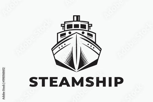 Contrasting black and white silhouette of a steamship sailing at sea