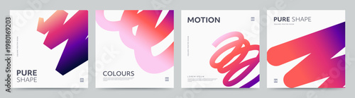 Modern abstract square poster set with dynamic gradient shapes in vibrant colors. Minimal banner design with fluid forms and smooth color transitions. Ideal for branding, presentations, social media