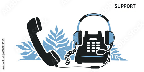 Customer Support and Headset Vector Icon Set Minimalist Line Art 9 Grid