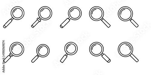 Search Magnifying Glass Vector Icon Set Minimalist Line Art 9 Grid