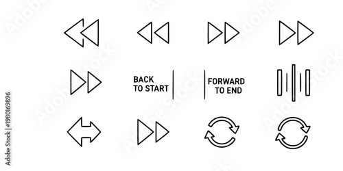 Back and Forward Browser Button Vector Icon Set Minimalist Line Art 9 Grid