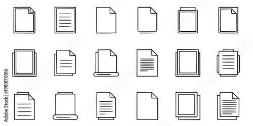 Blank Document and Text File Vector Icon Set Minimalist Line Art 16 Grid