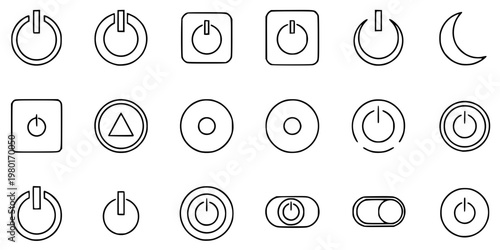 Power Button and Standby Switch Vector Icon Set Minimalist Line Art 16 Grid