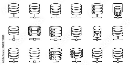 Database Server and Mainframe Vector Icon Set Minimalist Line Art 16 Grid