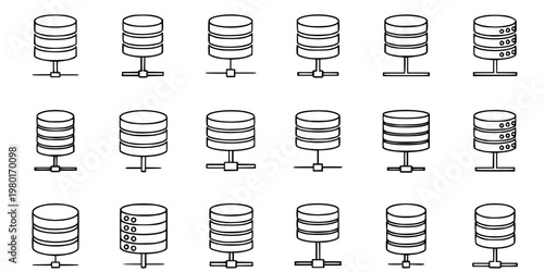 Database Server and Mainframe Vector Icon Set Minimalist Line Art 16 Grid