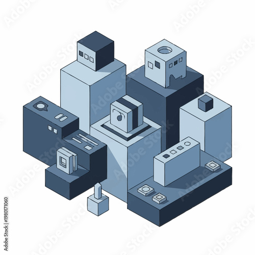 Collection of isometric electronic devices and gadgets.