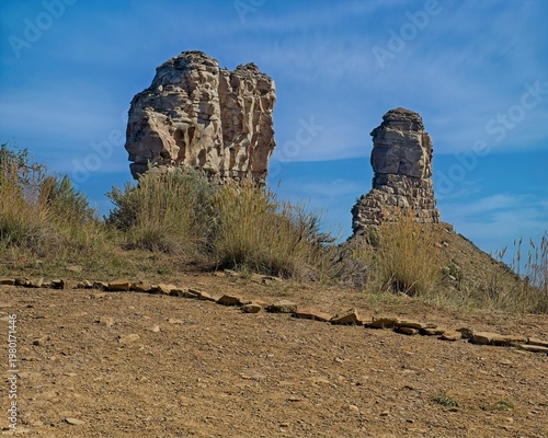 Close up of Companion and Chimney Rock in Colorado.