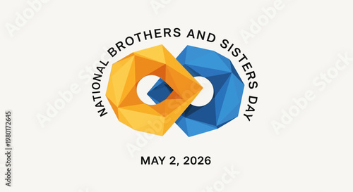 National Brothers and Sisters Day badge with intertwined ribbons and date 2026 isolated on background