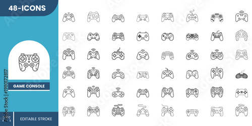 Game Console Icon Set – Editable Vector Icons for Gaming Devices, Controllers, Entertainment Systems and Digital Play UI