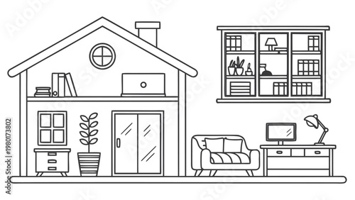 Modern Home Interior Outline Icon Set – Furniture and Decor Minimal Line Vector Pack