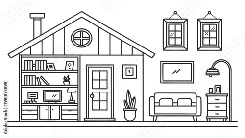 Modern Home Interior Outline Icon Set – Furniture and Decor Minimal Line Vector Pack