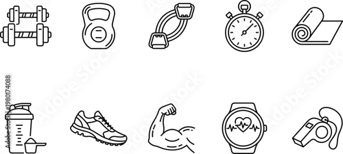 A collection of fitness icons for a healthy lifestyle and workout routine