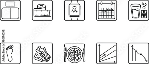 A collection of icons representing various aspects of health and fitness