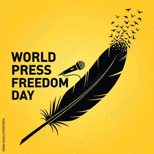 World press freedom day a feather and microphone symbolize voice