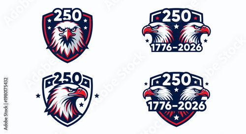 Bold Eagle Head Shield Emblem Collection: Patriotic Graphic for Commemorative Designs. America 250th anniversary