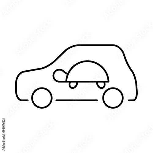 車と亀のマークを用いて、ゆっくりの運転を表現したアイコン