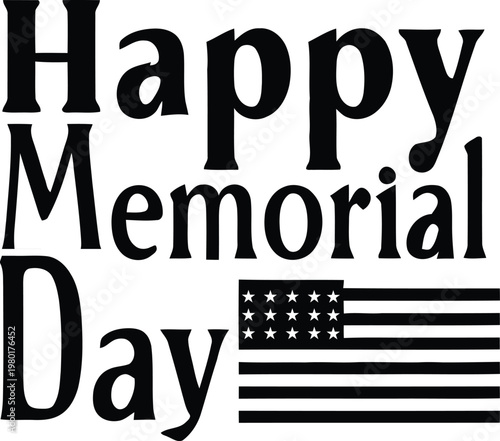 Happy memorial day text with american flag icon