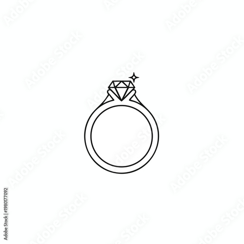 Elegant Illustration of a Solitaire Engagement Ring with a Sparkling Gemstone