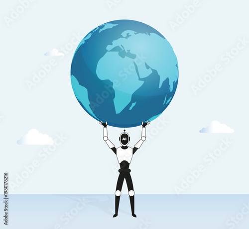 AI Global Steward holding an earth globe up vector illustration	