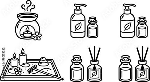 Essential oil bottles aromatherapy diffuser and candles