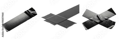 Canvas Print Black Duct Tape Strips Isolated on White Background, Set of Three Adhesive Tape