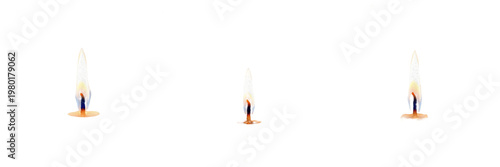 Tableau sur toile Burning Candle Flame Isolated on White Background, Set of Three Small White Wax
