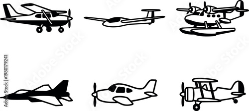 Six different types of airplanes and aircraft