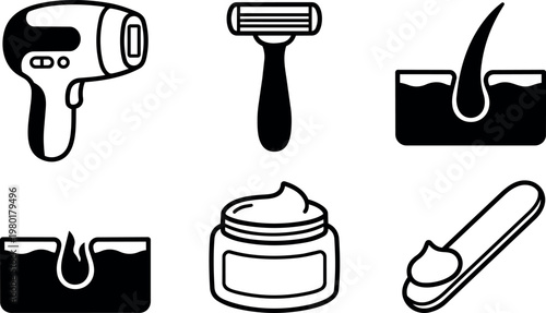 Shaving razor cream and hair follicle icons