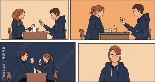 Doodle illustrations of family activities with children in everyday life
