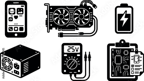 Smartphone battery graphics card power supply multimeter and circuit diagram