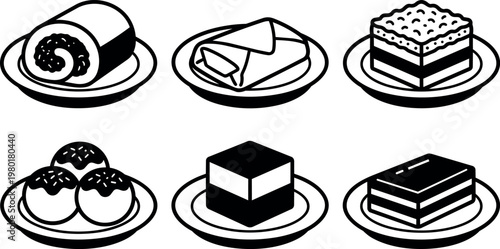Six different desserts on plates