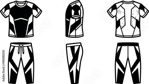 Black and white sports outfit vector art front side and back views