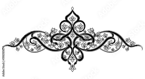 Ornate floral design element with swirling patterns.