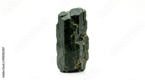 Captivating natural dark green crystal cluster with intricate facets and organic form