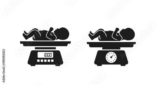 Baby weight scale icons black design showing infant measurement silhouette