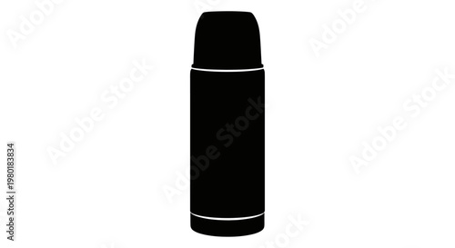 Black thermos flask isolated on a white background simple silhouette