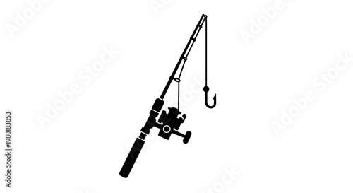 A black fishing rod and reel displayed as a bold silhouette