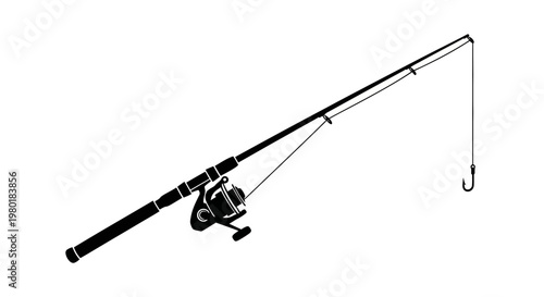 A black silhouette of a fishing rod with a visible hook silhouette