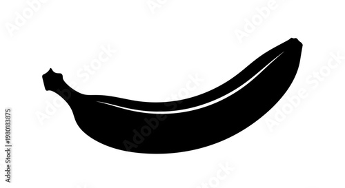 A simple black silhouette of a curved yellow banana
