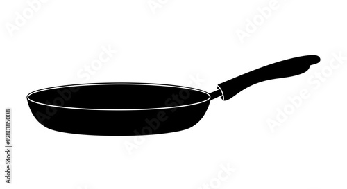 A black frying pan graphic on a white background silhouette