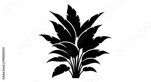 Abstract floral design with overlapping leaves a striking silhouette