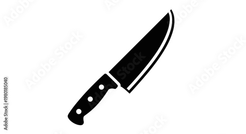 A black kitchen knife is displayed in a stark silhouette