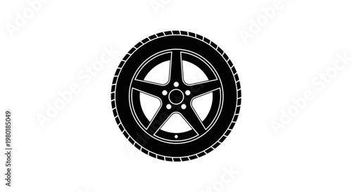A black tire with a five spoke wheel graphic silhouette